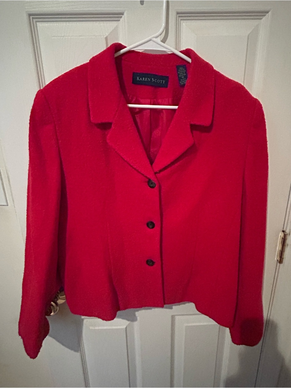 Karen Scott Red Notch-Collar Button Front Blazer